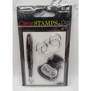 Stampabilities Fountain Pen Writing Clear Stamp Set of 3 Stamps CS122